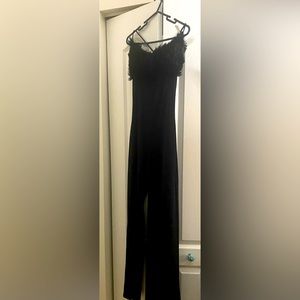 Black Flare jumpsuit with fur on top